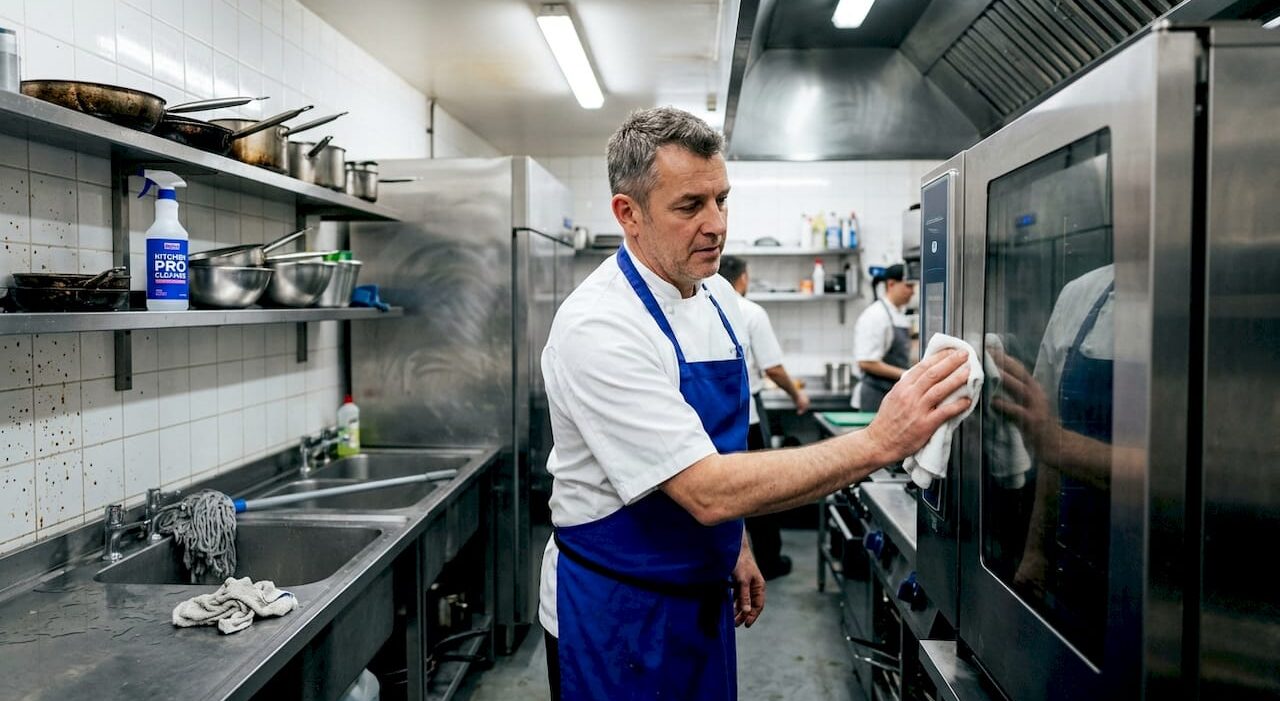 1778038276541_Chef-cleaning-commercial-oven-in-kitchen Chef cleaning commercial oven in kitchen